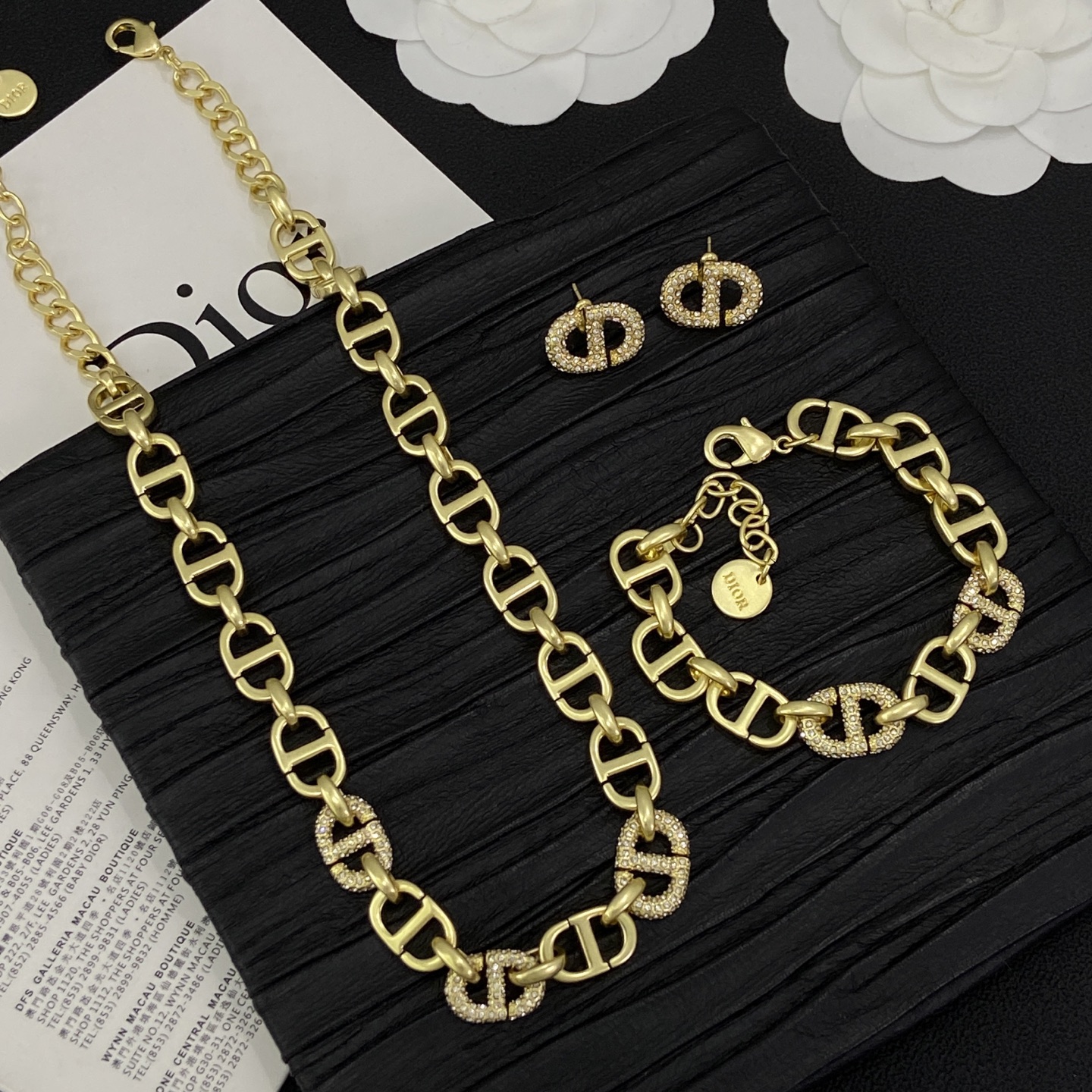 [TOP] Christian Dior Earrings + Bracelet + Necklace Set - Gold - 711 Luxury
