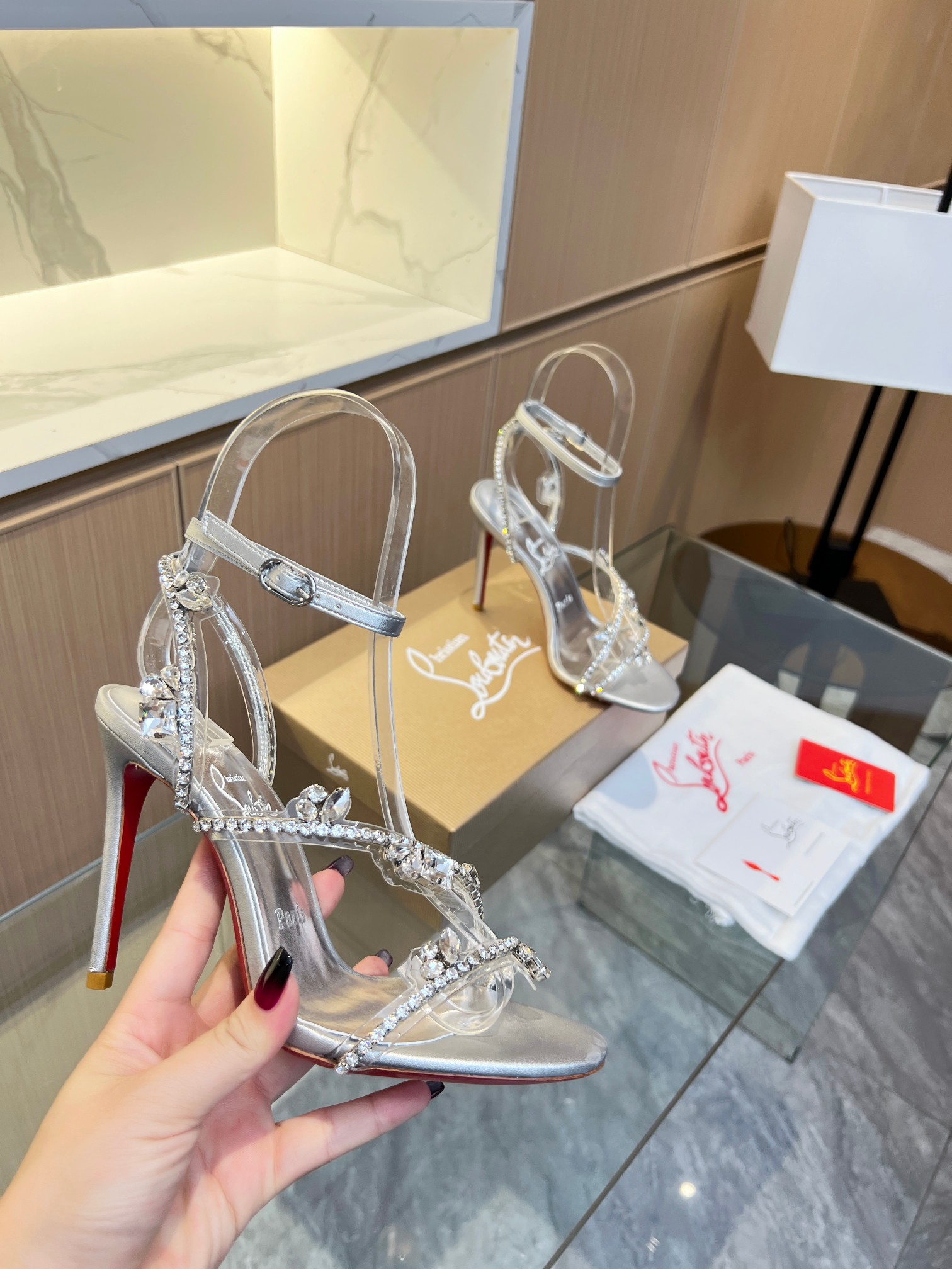 [TOP] Christian Louboutin 10cm High Heels Sandals - Silver - 711 Luxury