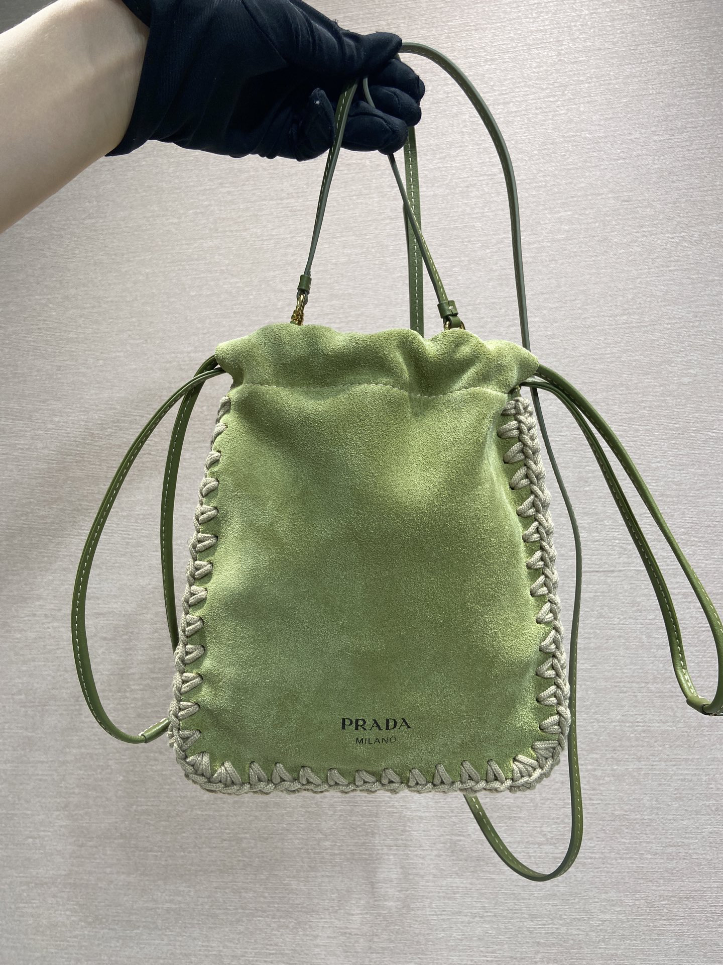 [TOP] PRADA Knitted Suede Bag 17.5x22cm - Green - 711 Luxury