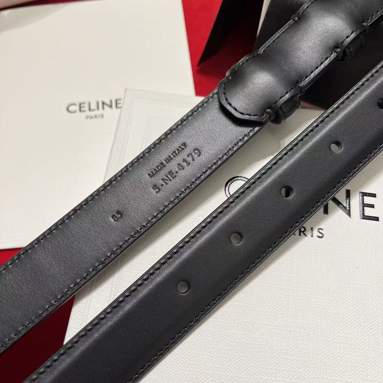 [TOP] CELINE Belt Calfskin 2.5cm - Black - 711 Luxury
