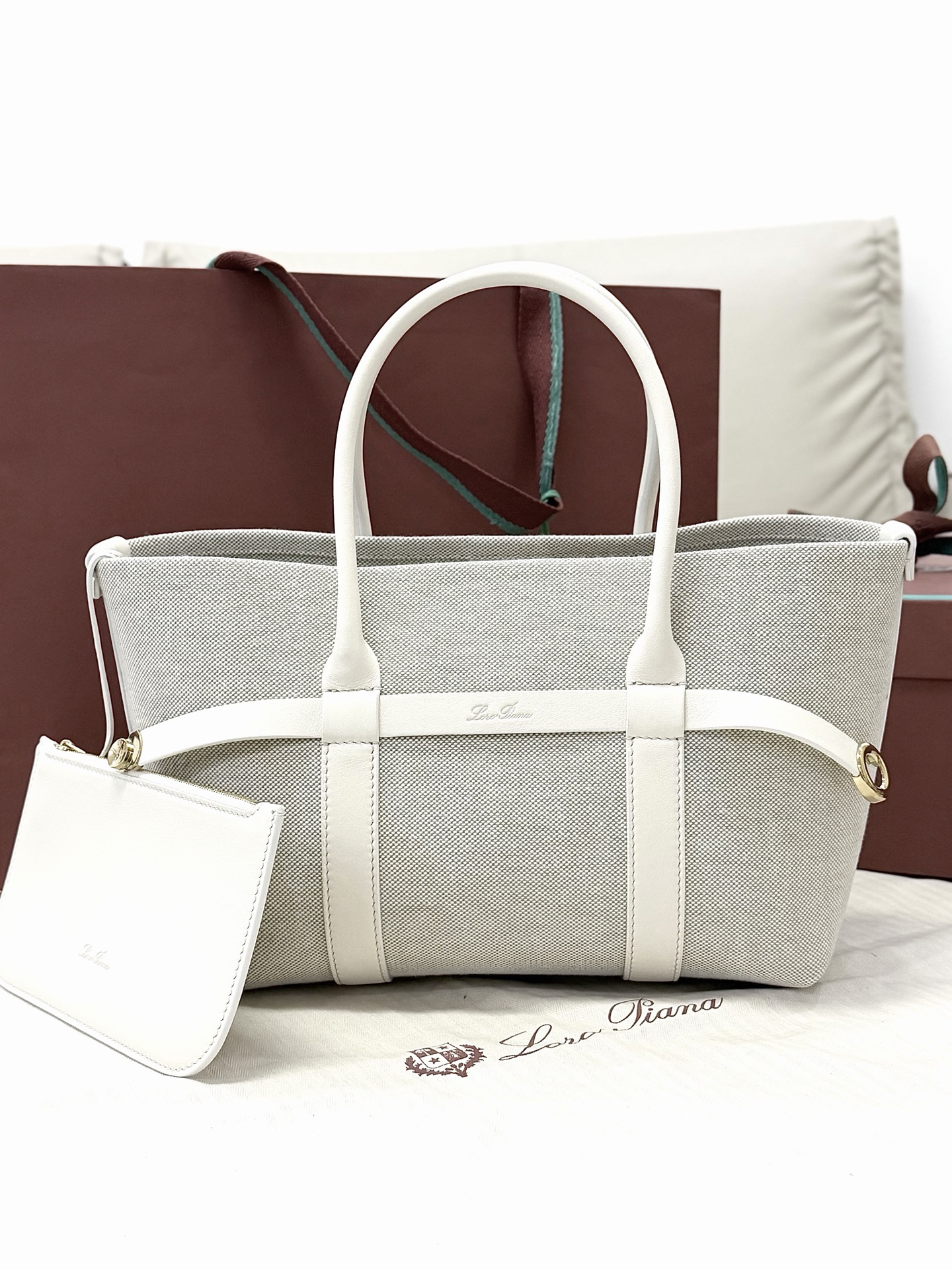 [TOP] Loro Piana Ghiera Shoer Bag Canvas 28x19x12cm - White - 711 Luxury