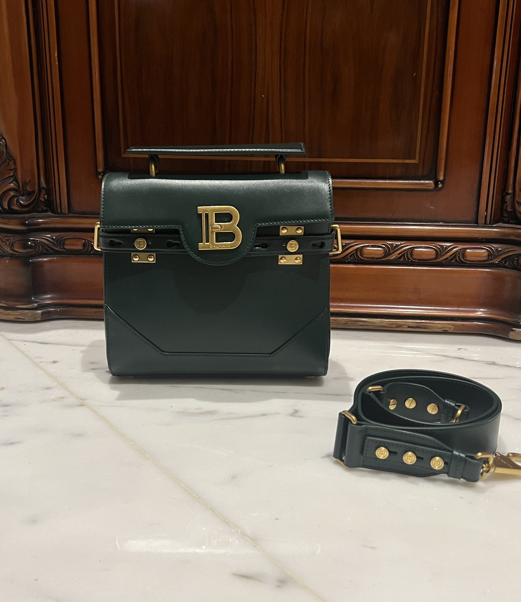 [TOP] BALMAIN Cowhide Bag 23*20*11cm - Dark Green - 711 Luxury