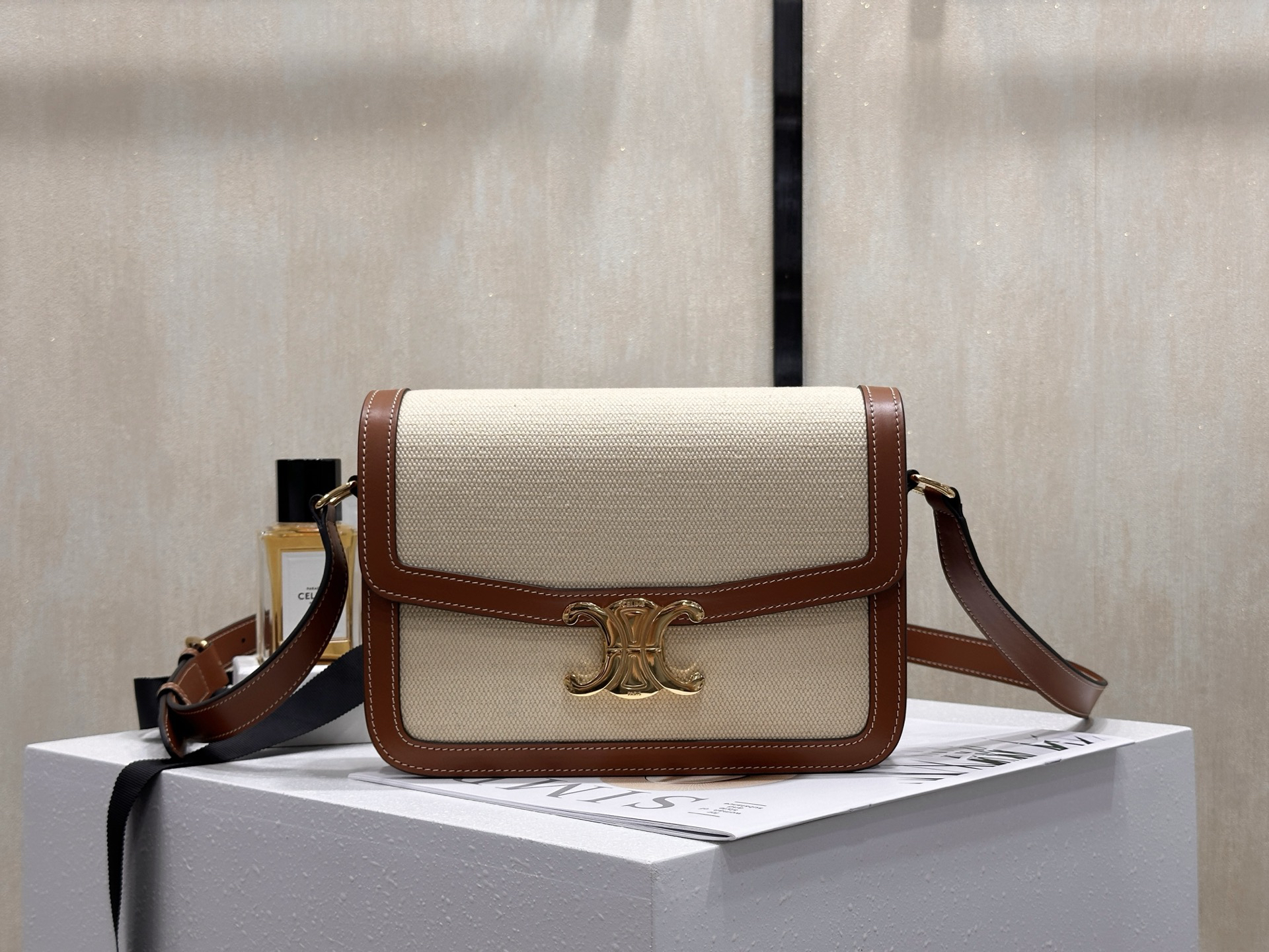 [TOP] CELINE Triomphe Bag Canvas/Cowhide 22.5x16.5x7.5cm - Beige - 711 Luxury