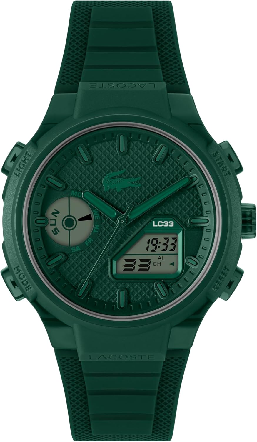Lacoste LC33 Men's Analog-Digital Watch – TR90 Case, World Clock, Stopwatch, Alarm, Backlight, Textured Silicone Strap, Premium Fashion Timepiece - Gift for Him - 45mm