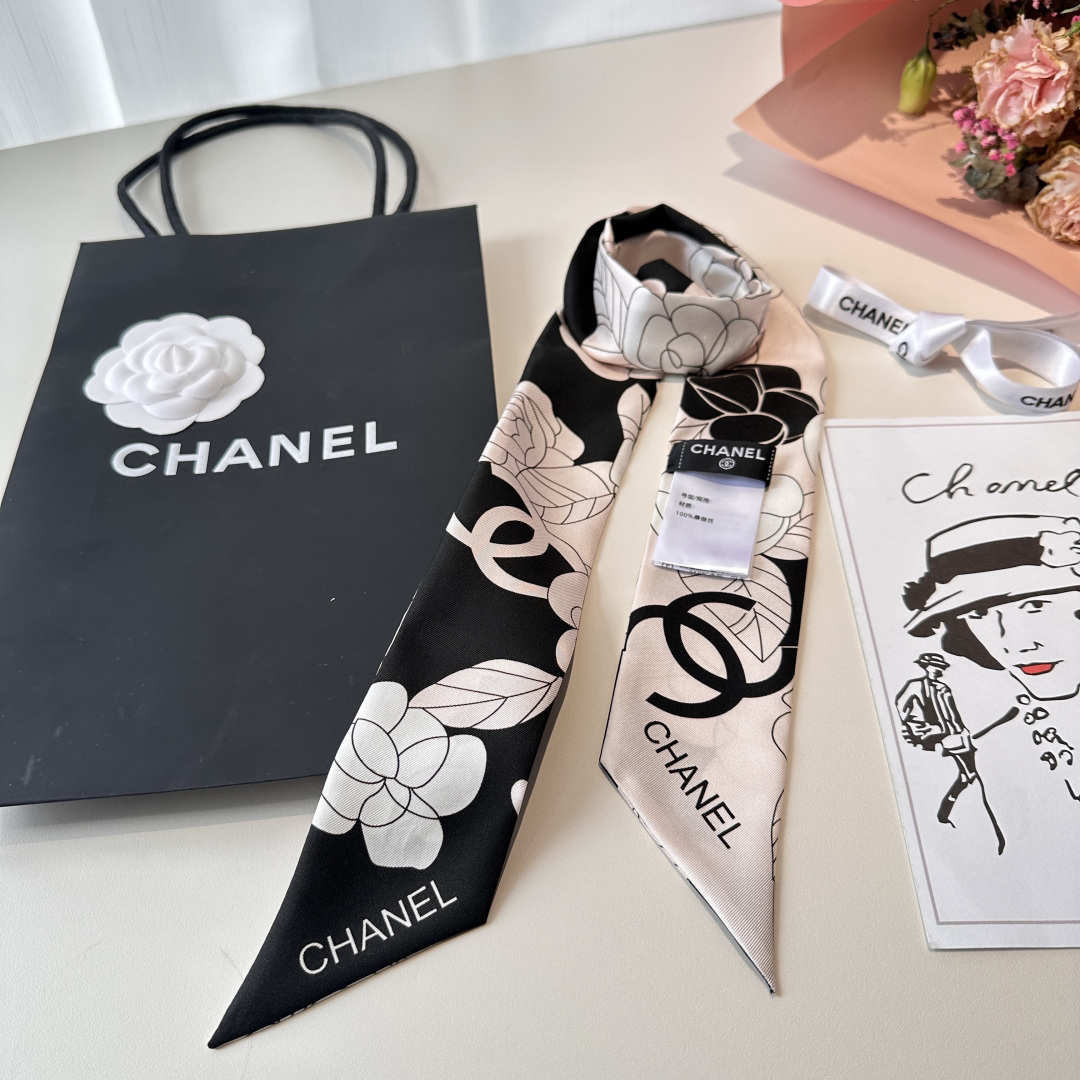 [TOP] CHANEL Twilly Scarf - Black and Pink - 711 Luxury