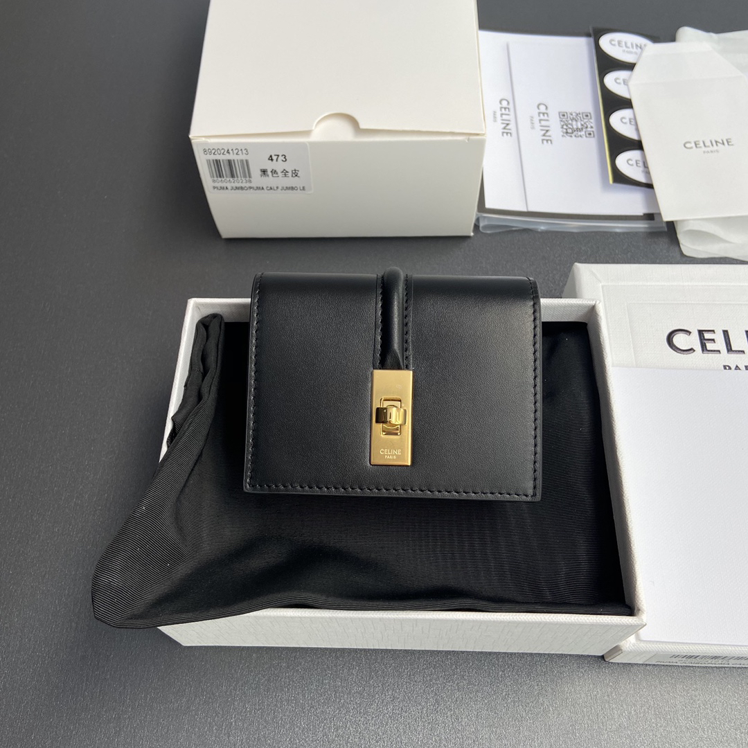 [TOP] CELINE Triomphe Calfskin Wallet 10.2-7.5-2.5cm - Black - 711 Luxury