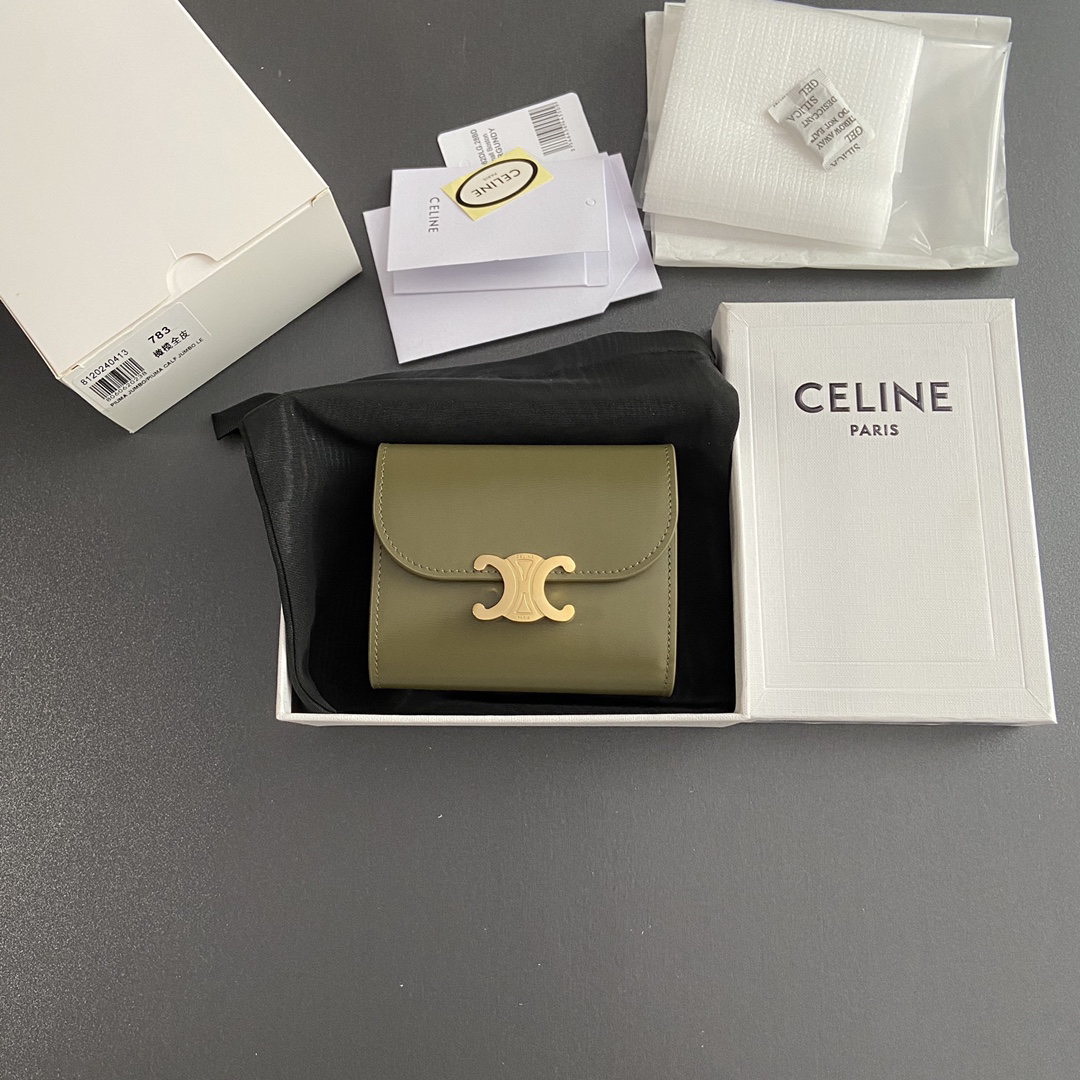 [TOP] CELINE Triomphe Logo Wallet 10.5-9-3cm - Green - 711 Luxury