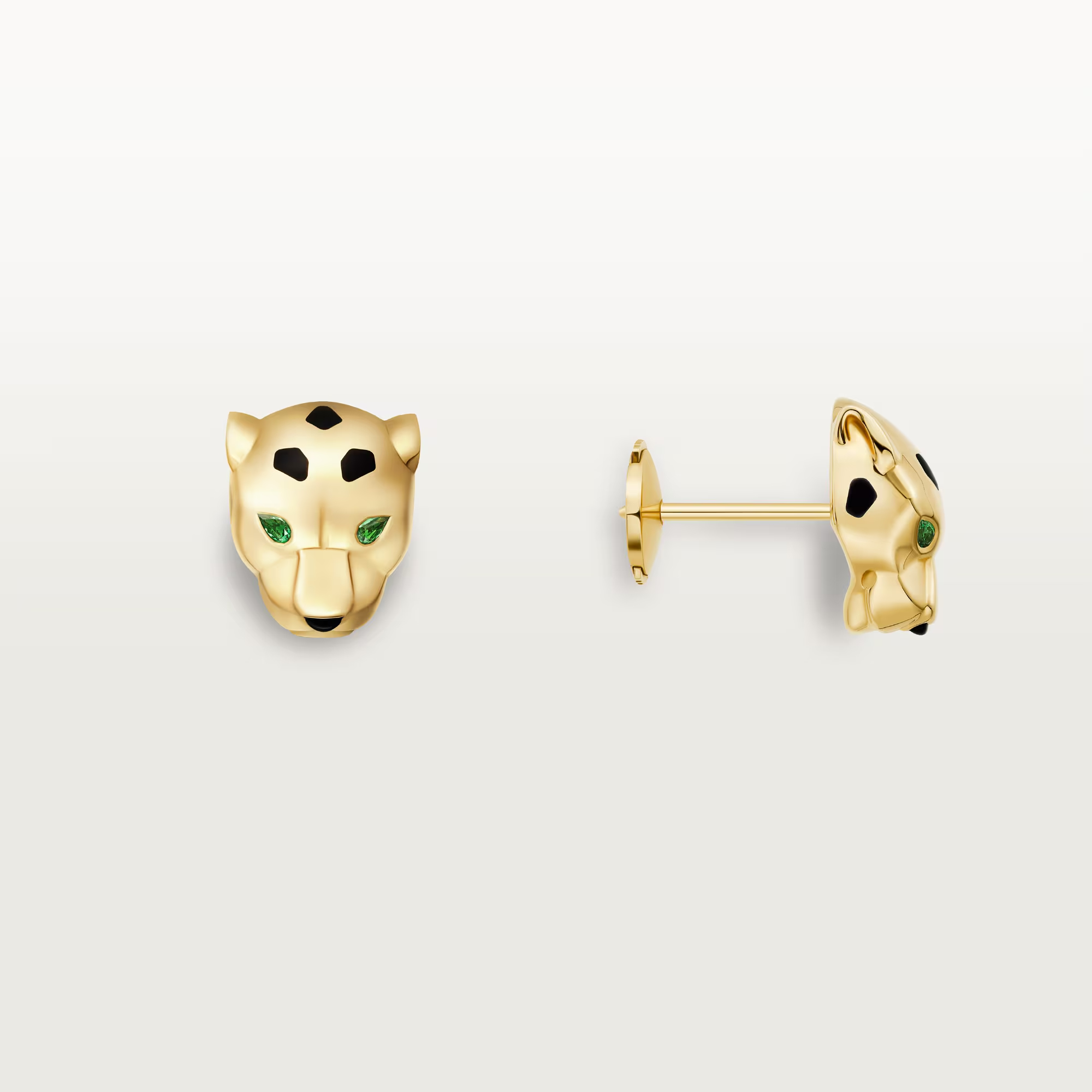 Carty Panther Motif Earrings, Yellow Gold, Black lacquer