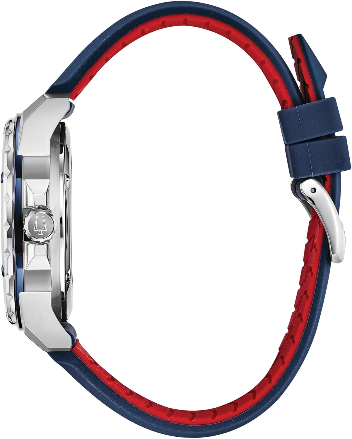 Bulova Men's Marine Star 'Series A' Automatic Stainless Steel Case with Blue Textured Silicone Strap, Open Aperture, Silver White Dial Model: 98A225