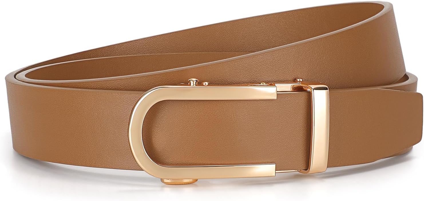 JASGOOD Women Leather Ratchet Belt for Jeans Pants Dresses Adjustable Belt with Automatic Sliding Buckle, Width 1.2
