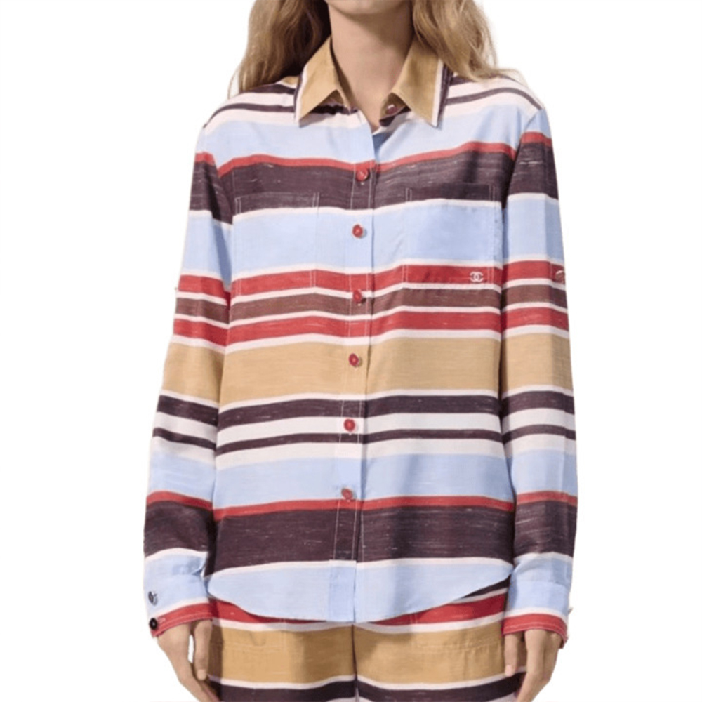CHANEL Shirt Shorts Silk Blue Red Brown Beige White #386910