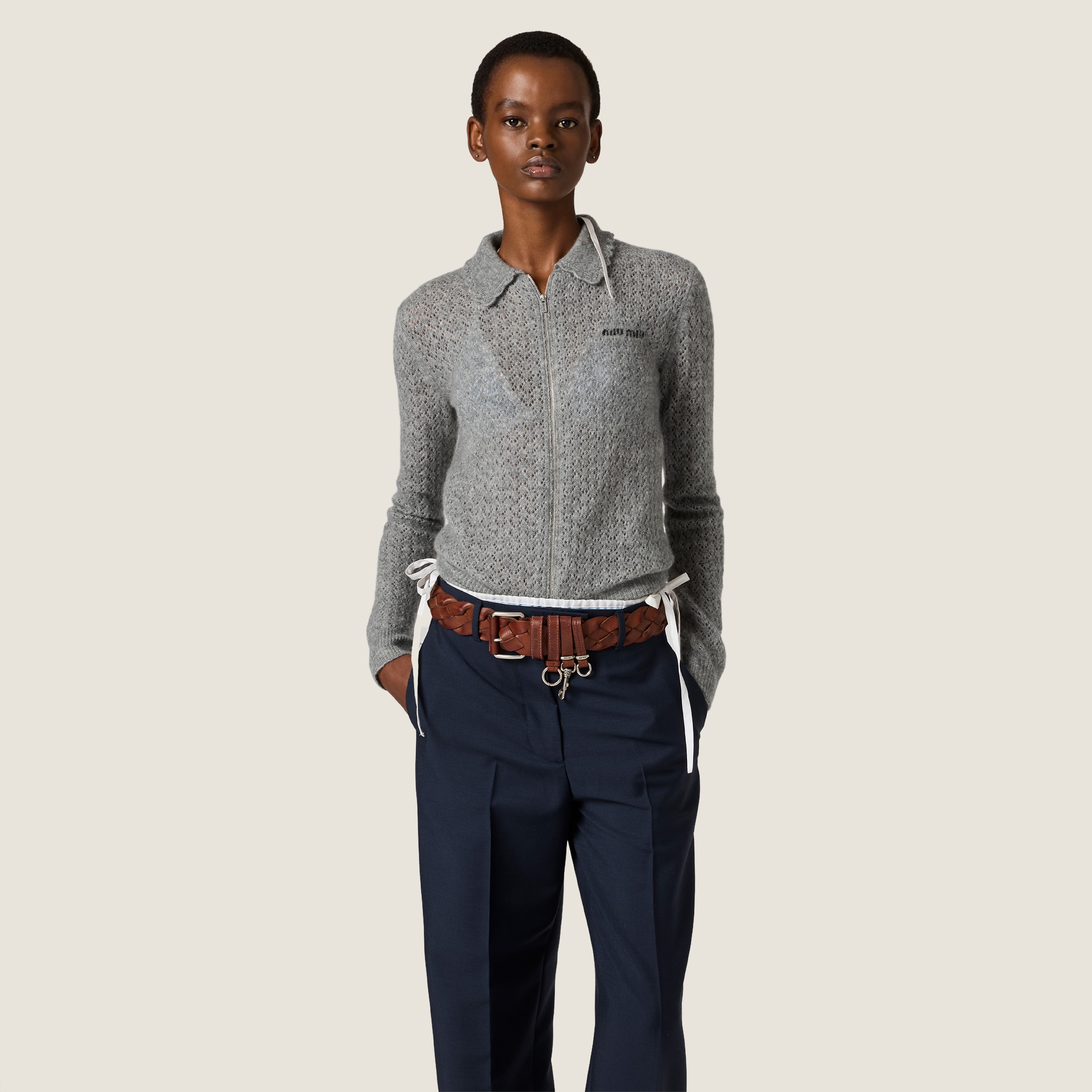 MiuMiu Grey Cashmere And Silk Cardigan #389537