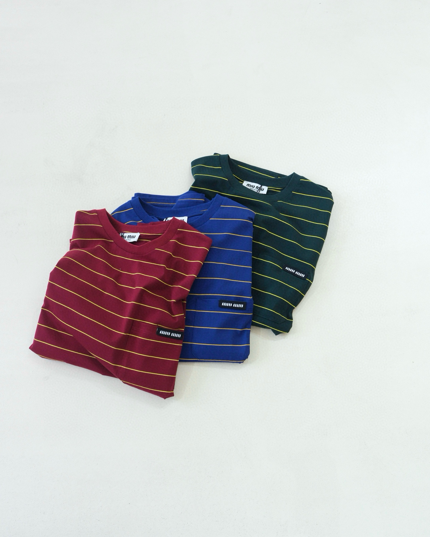 MiuMiu 25ss popular retro striped pocket logo embroidered short-sleeved T-shirt #312558