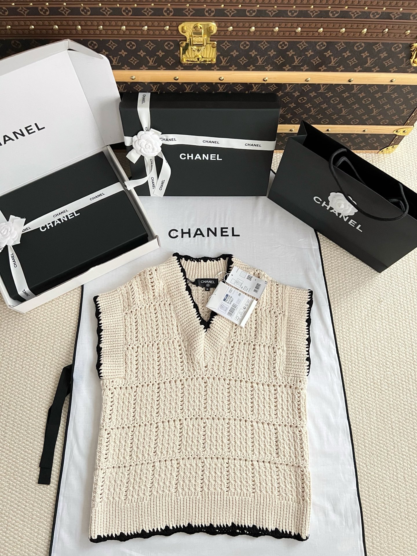 CHANEL Pullover Cotton Short Skirt Silk #379623