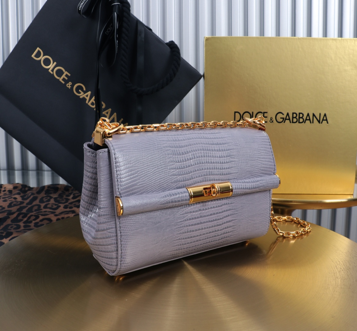 [TOP] Dolce & Gabbana D&G Shoulder Bag with Lizard Print 18x10.6x7cm - Purple