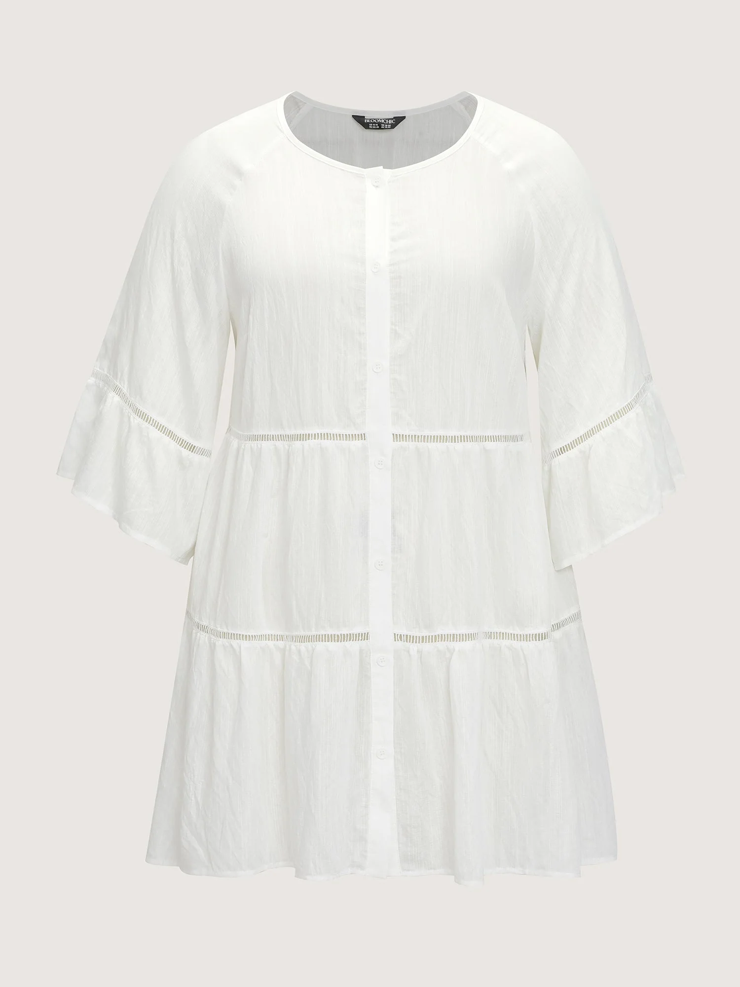 Supersoft Lace Trim Tiered Plain Open-Front Shirt