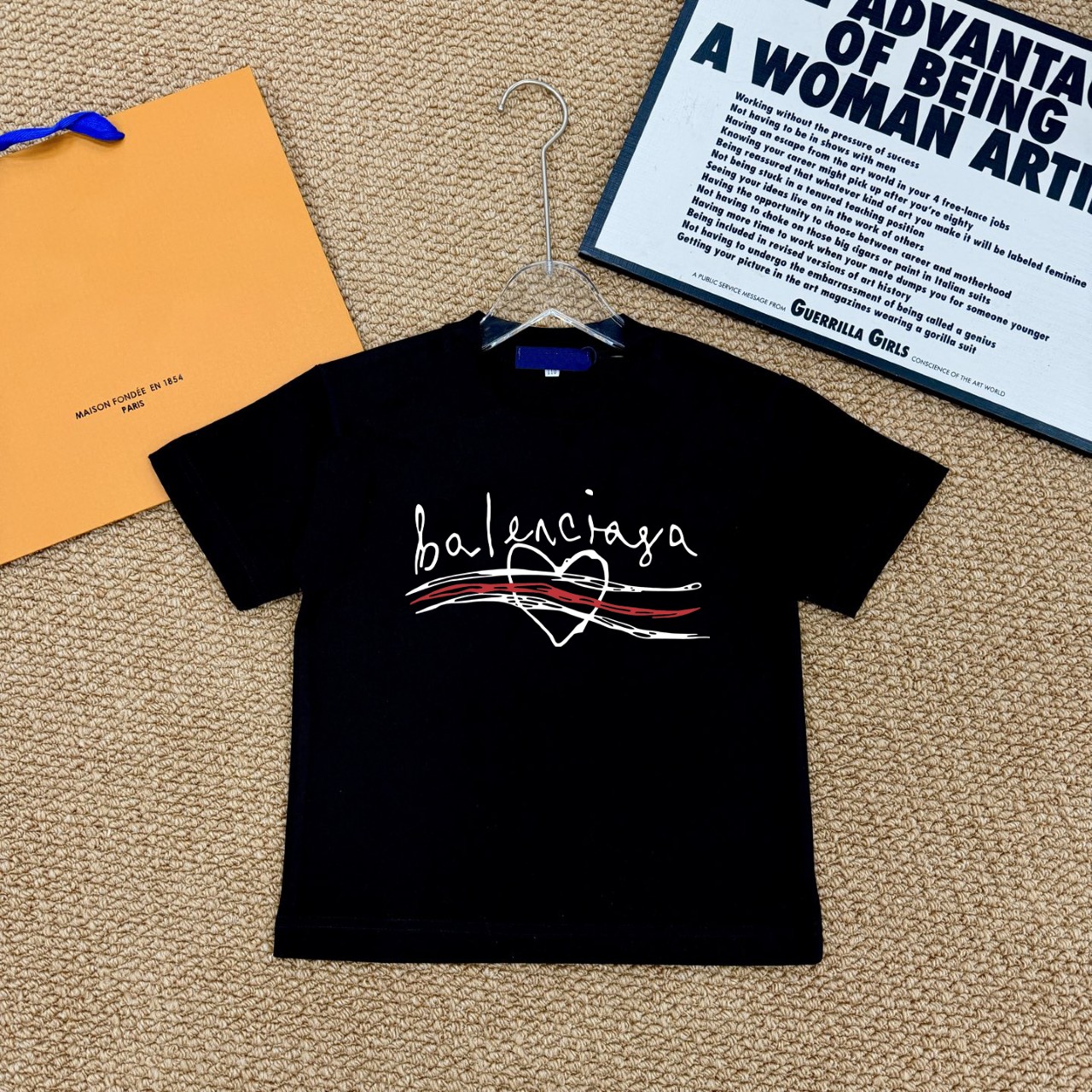 Balenciaga Unisex Kids Handwritten Heart Logo Print Short Sleeve Cotton T-Shirt Boys Girls Basic Casual Tee Sizes 90-150