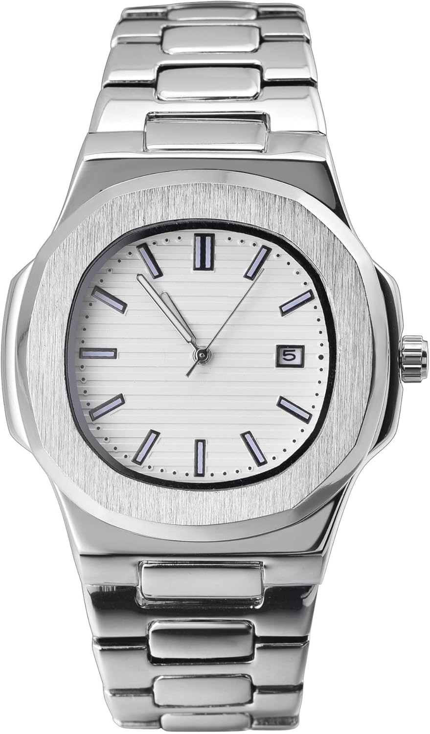 BARAMON Wrist Watches for Men, Nautilus Stainless Steel Quartz Movement Date Luxury Diamond Style Men's Luminous Hands Casual Business Watches