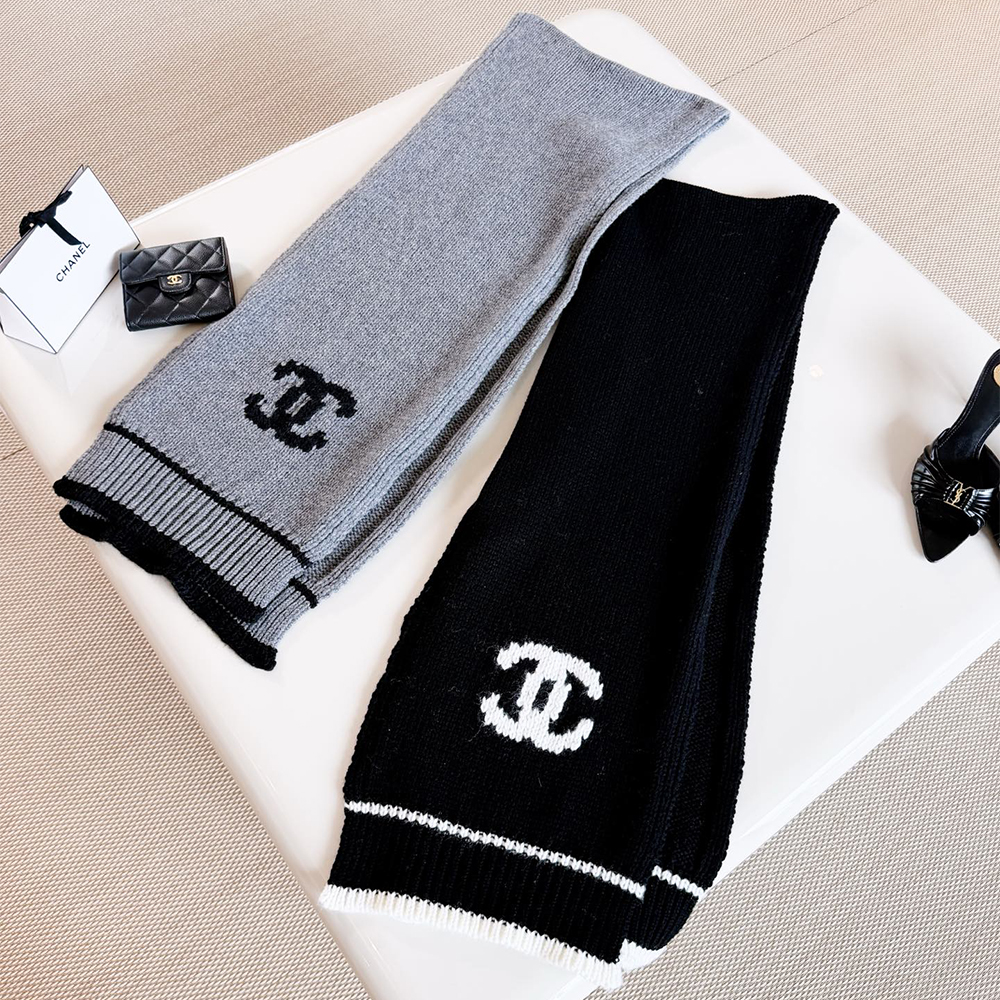 Chanel Scarf Chanel CC Colorblock Knitted Rib Scarf #390618 | Nigo Office