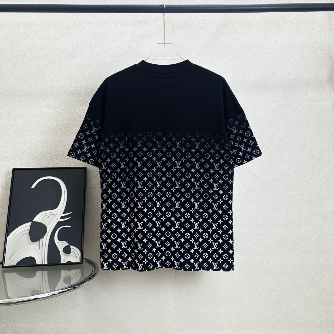 [TOP] Louis Vuitton LV Men's/Women's Printed Short-sleeve T-shirt - Black