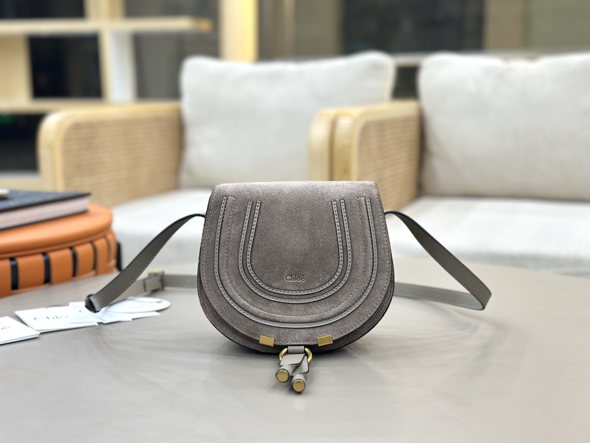 [TOP] Chloe Marcie Bag Suede Leather 19*16*9cm - Grey - 711 Luxury