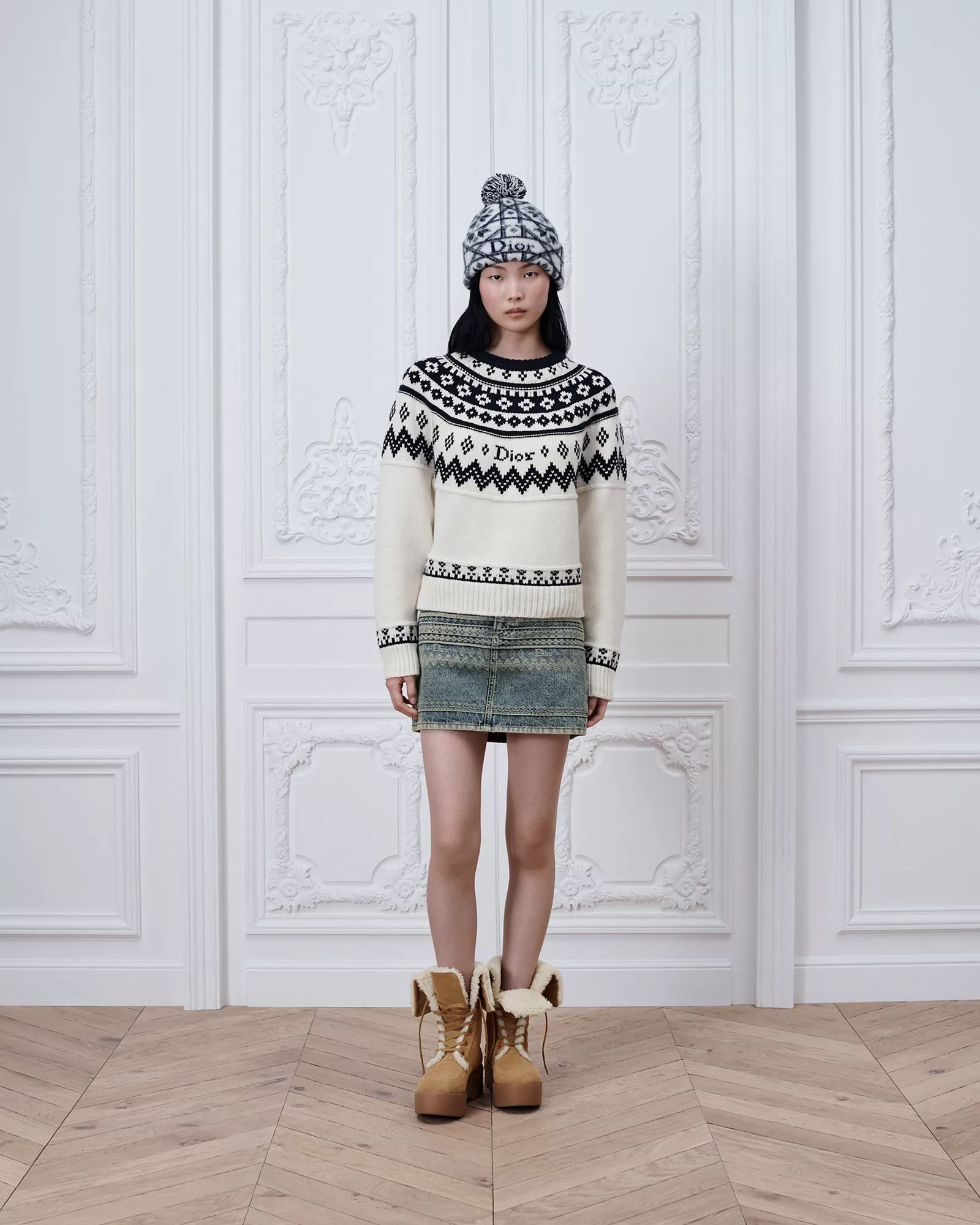 Dior blue Clothing DIOR DiorAlps Sweater Ecru Wool and Cashmere Knit with Navy Blue Fair Isle Motif #377490 View 2 | Nigo Off