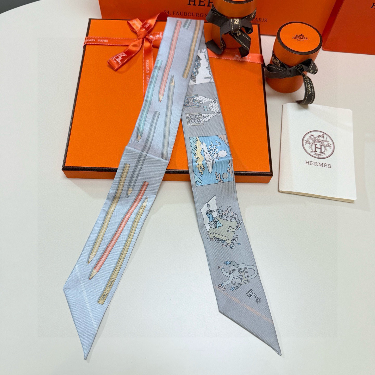 [TOP] HERMES Twilly Scarf 5x86.5cm - Gray - 711 Luxury