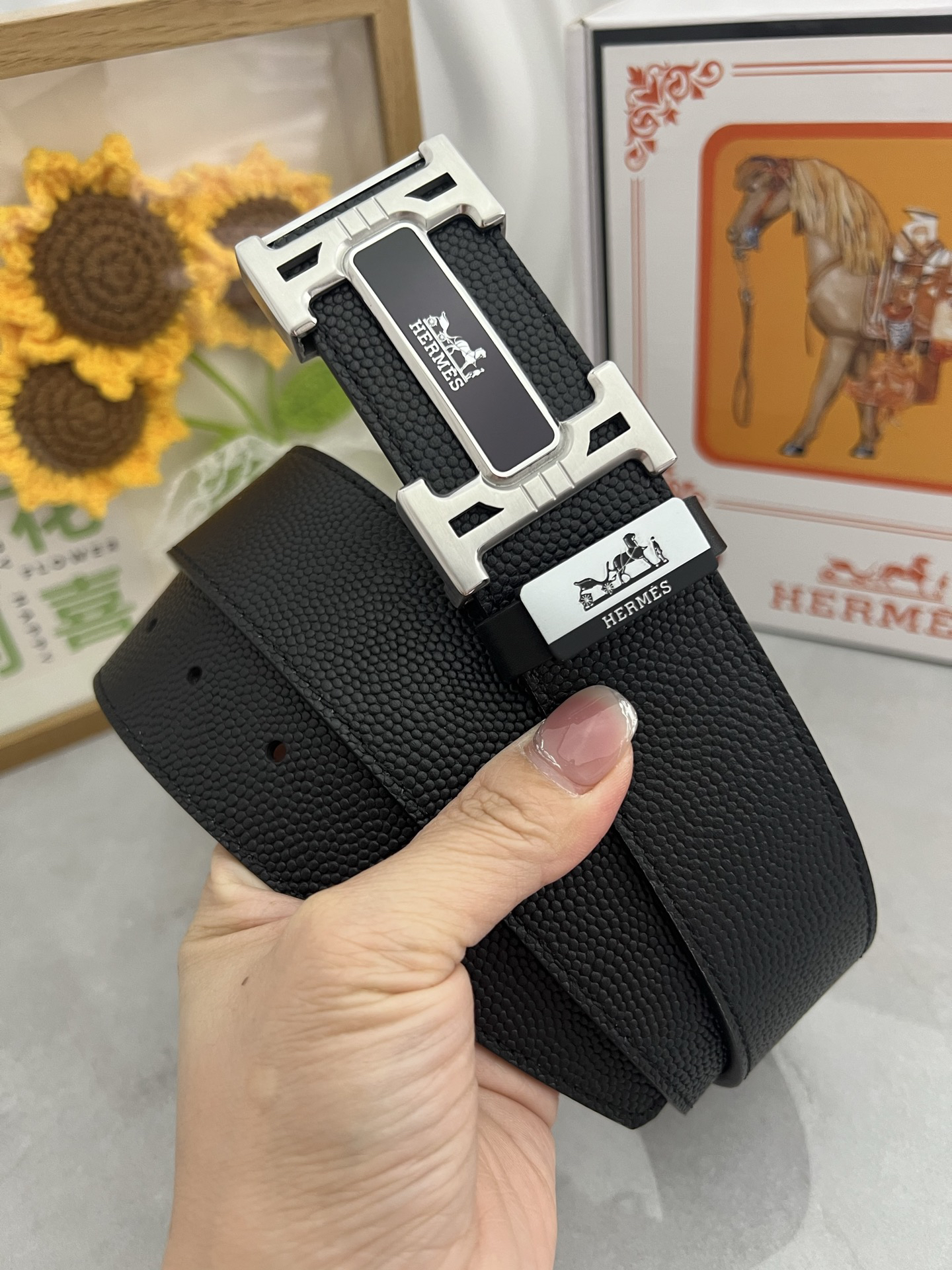[TOP] HERMES Men's  Belt 3.8cm - Black - 711 Luxury
