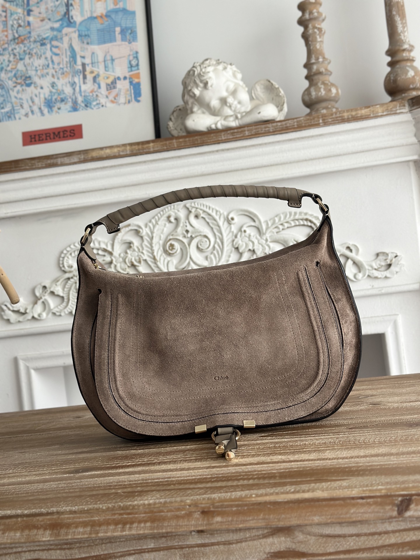 [TOP] Chloe Marcie Bag Suede Leather 37*25*9.5cm - Gray - 711 Luxury