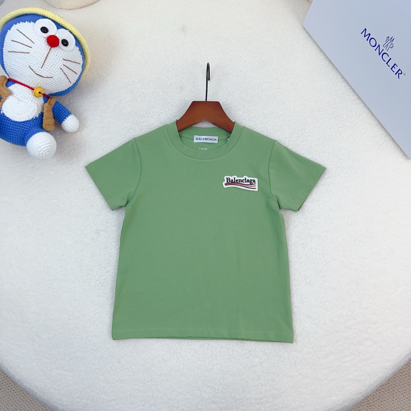 Balenciaga Unisex Kids Woven Patch Logo Crew Neck Short Sleeve T-Shirt Cotton Modal Boys Girls Summer Basic Tee Sizes 90-170