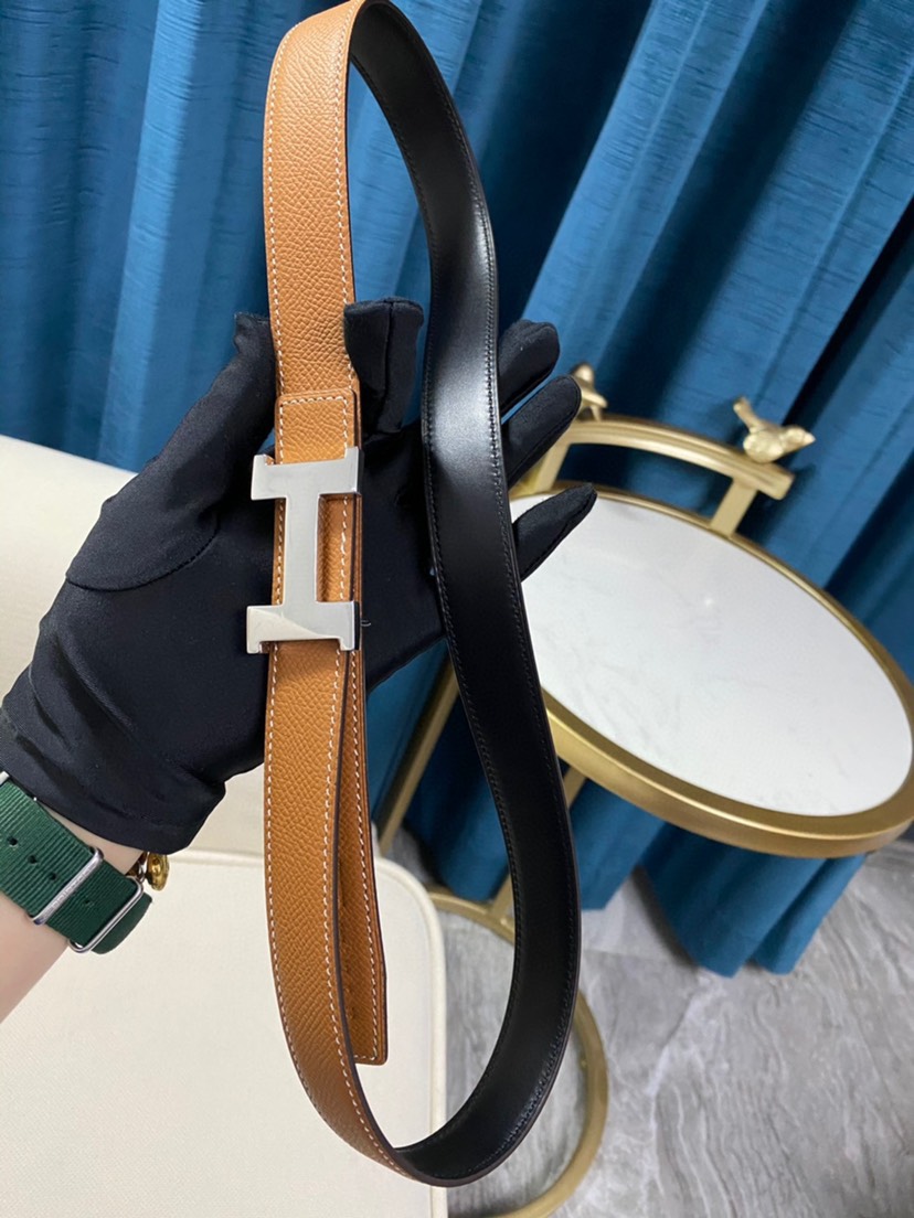 [TOP] HERMES Mini Constance Calfskin Belt 24mm - Black and Brown - 711 Luxury