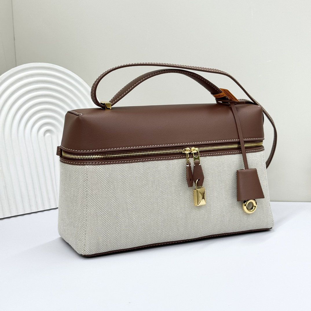 [TOP] Loro Piana Extra Bag Canvas 27x16x10cm - Beige and Brown - 711 Luxury