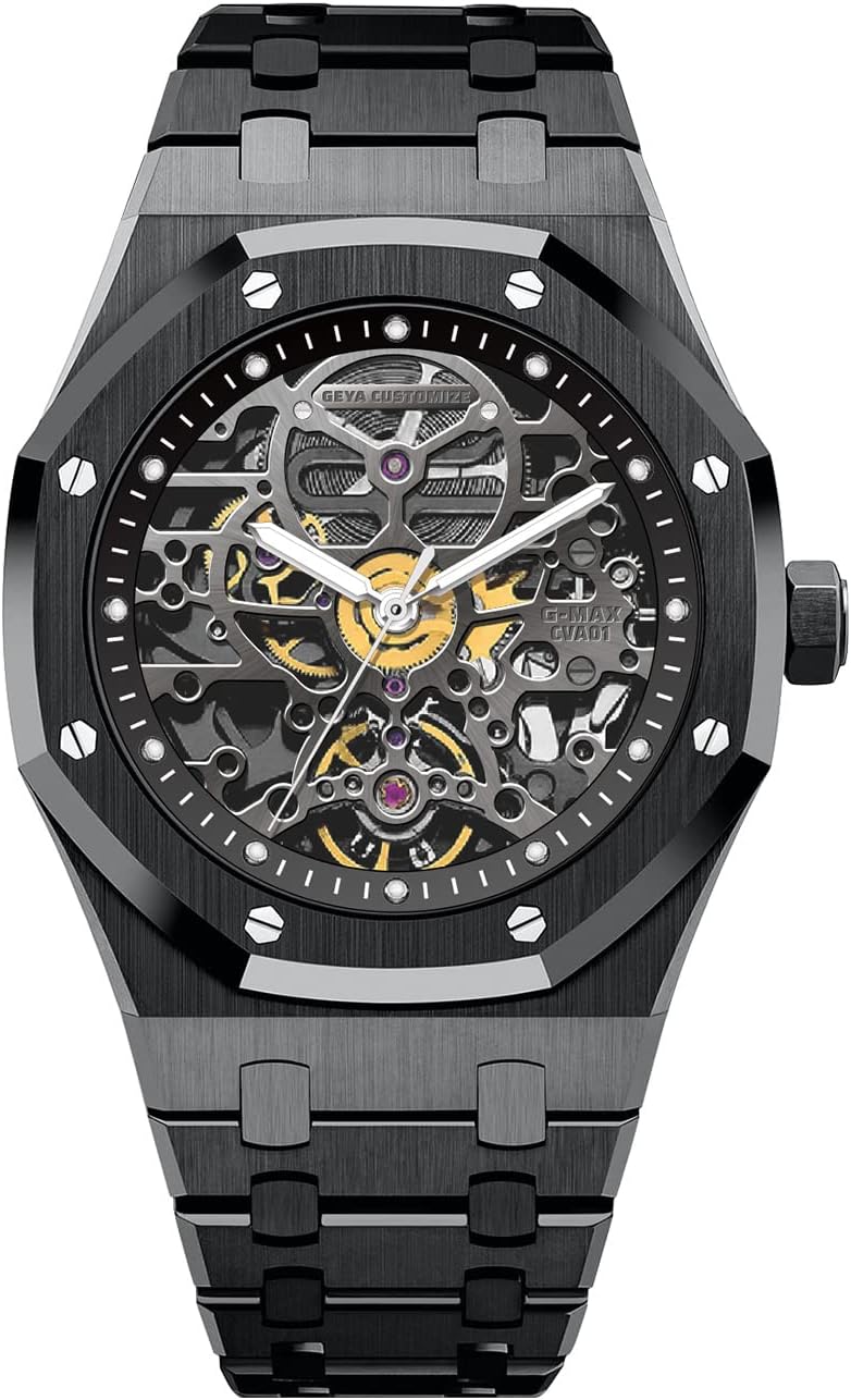 GeYa Redhai Automatic Mechanical Watch Skeleton Stainless 50M Waterproof Anti Shock Casual Diver Men Wrist Watch Sterling Watches Chronograph Analog Business Casual Fashion Adjustable Silicone Band