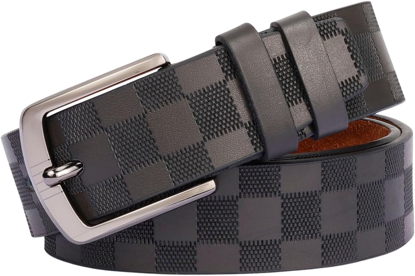 renwoxing Men's 3.8cm Checkered Belt - Double Bonded Split Leather, Laser Alloy Buckle, No-Stitch Commuter & Daily Wear