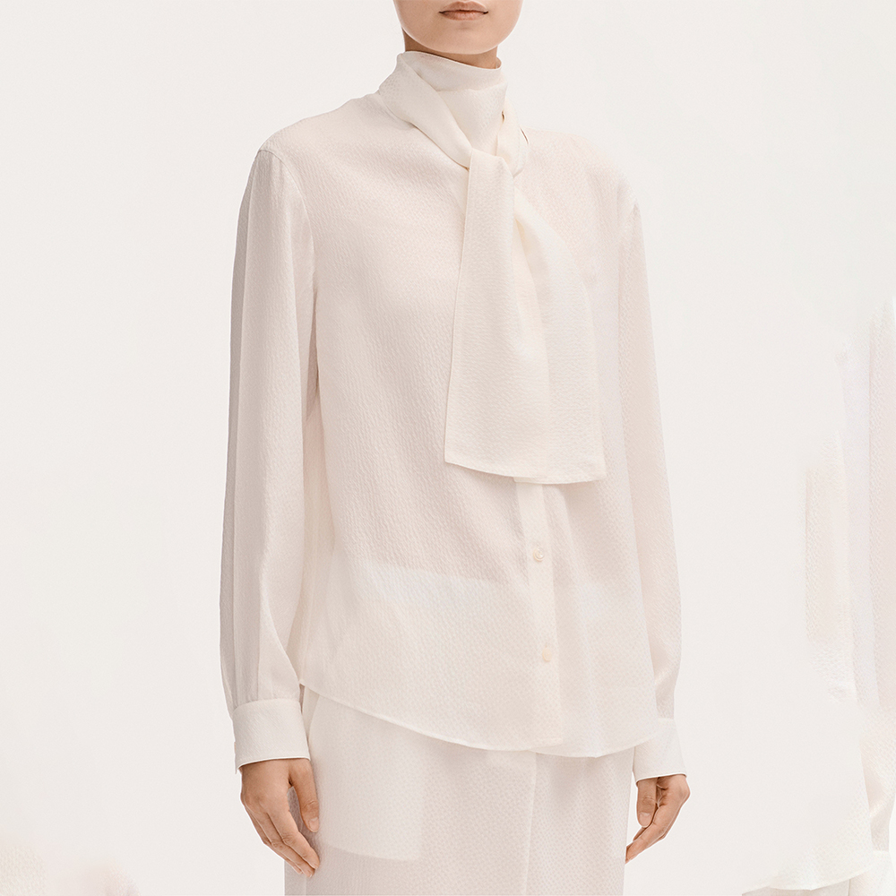 CHANEL Long-sleeved Blouse Silk Jacquard Silk White #377198