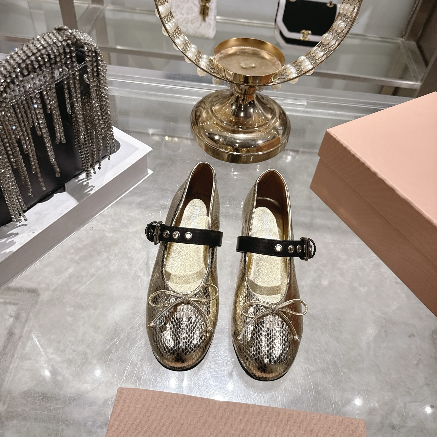 [TOP] Miu Miu Mary Jane Shoes - Gold - 711 Luxury