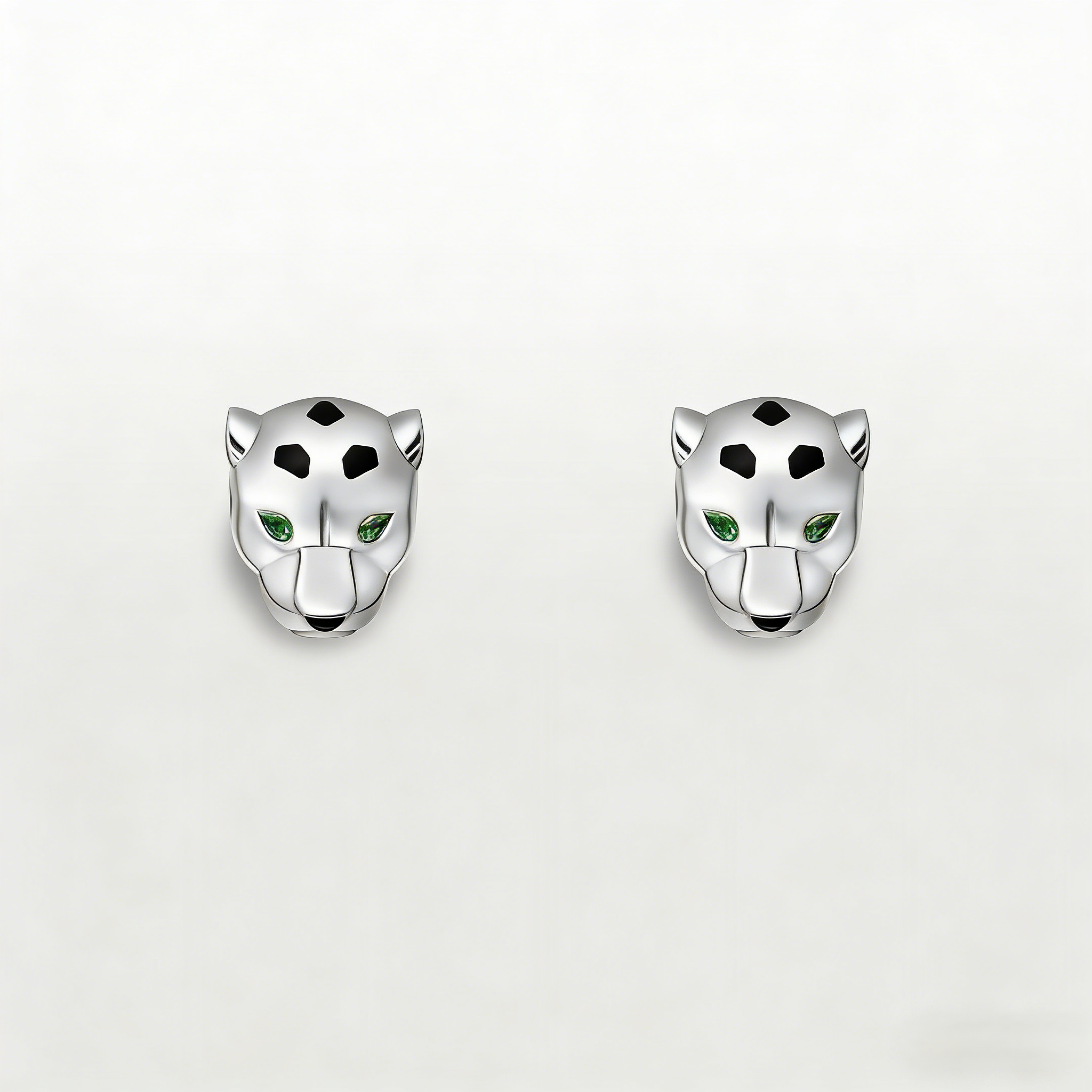 Carty Panther Motif Earrings, White Gold, Black lacquer