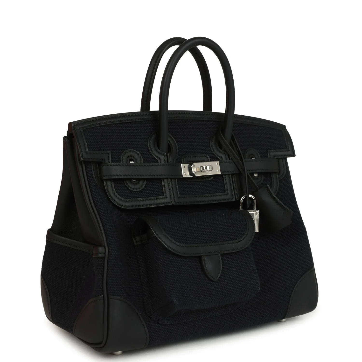 Hermes BirkinCargo Black Toile Goeland and Black Swift Palladium Hardware