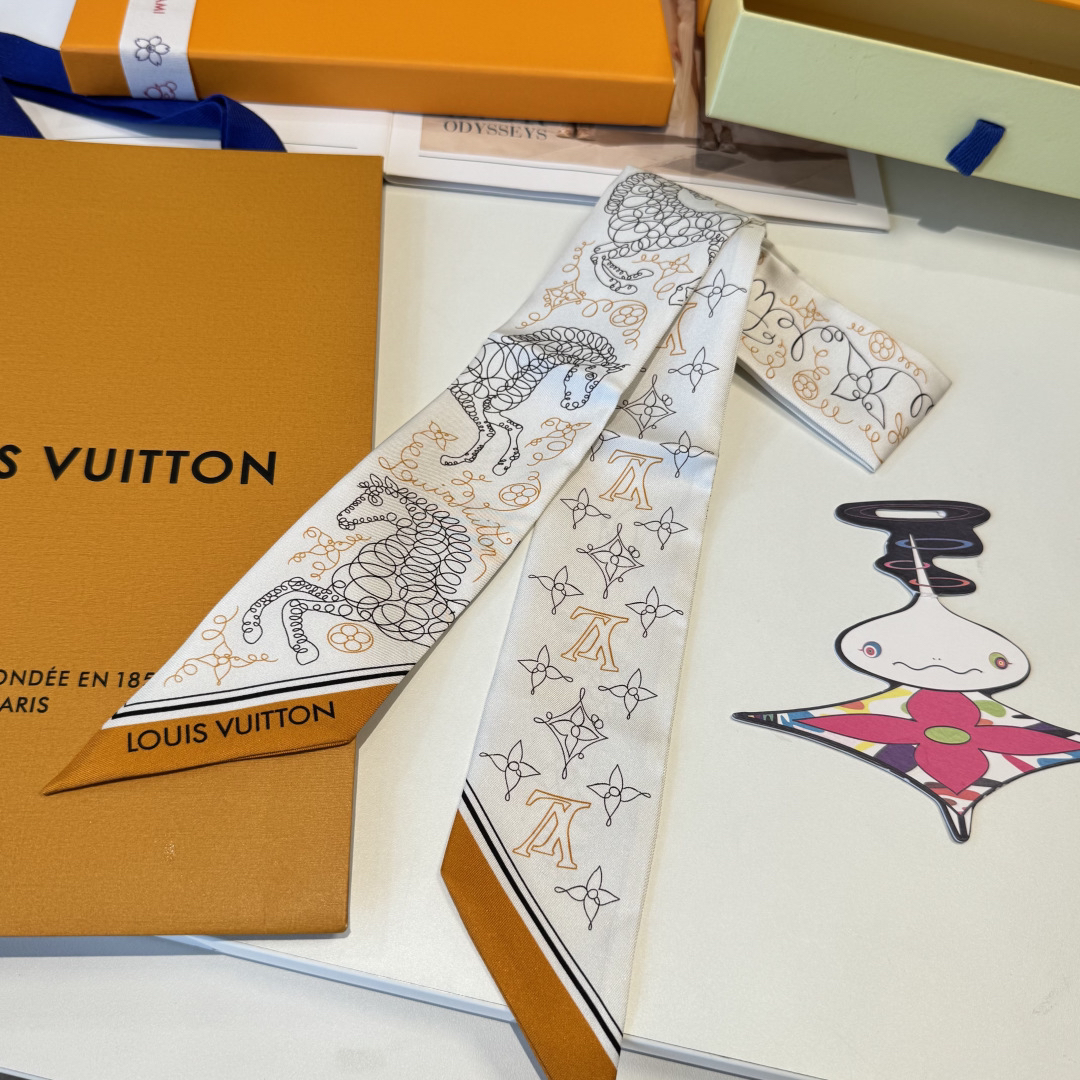 [TOP] Louis Vuitton LV Twilly Scarf 8x120cm - White - 711 Luxury