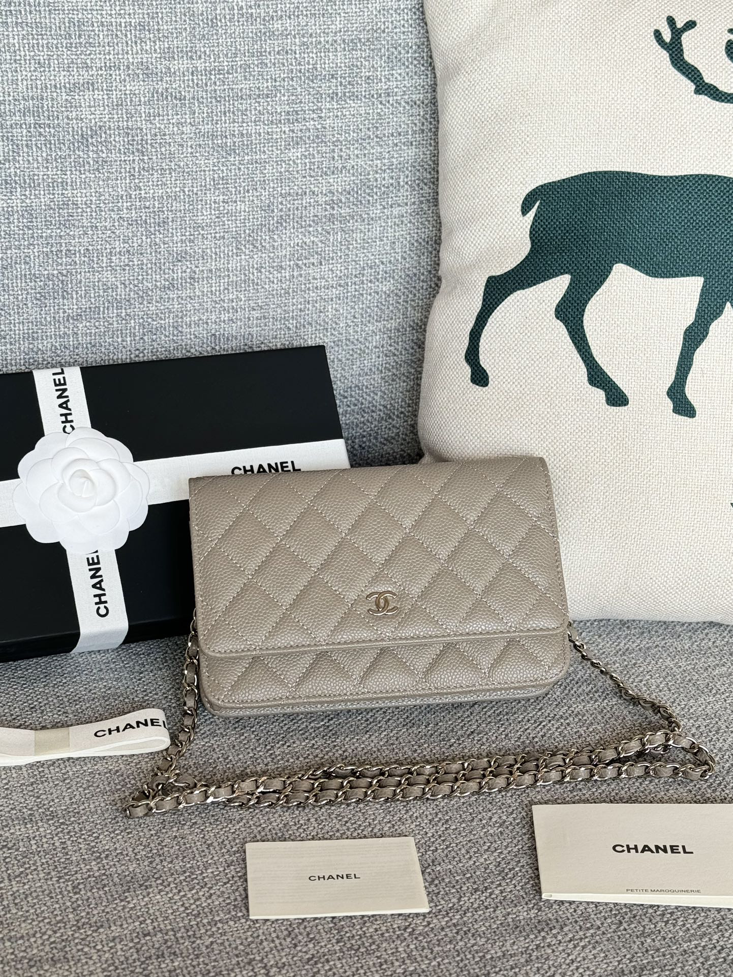 [TOP] CHANEL Woc Bag Cowhide 19x12x3cm - Gray & SHW - 711 Luxury