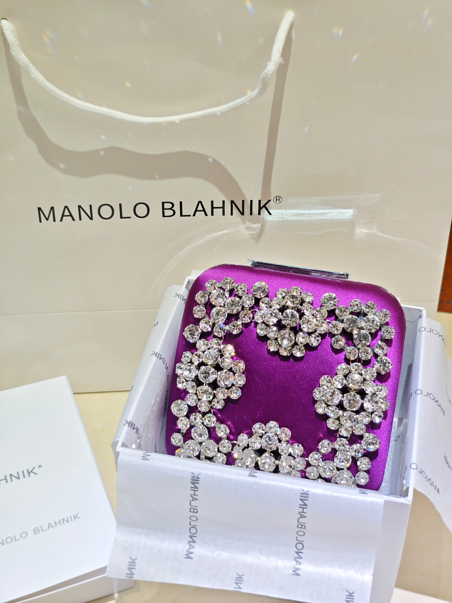 [TOP] MANOLO BLAHNIK Lace-patterned Square Bag 15.8*17*7.3cm - Purple - 711 Luxury
