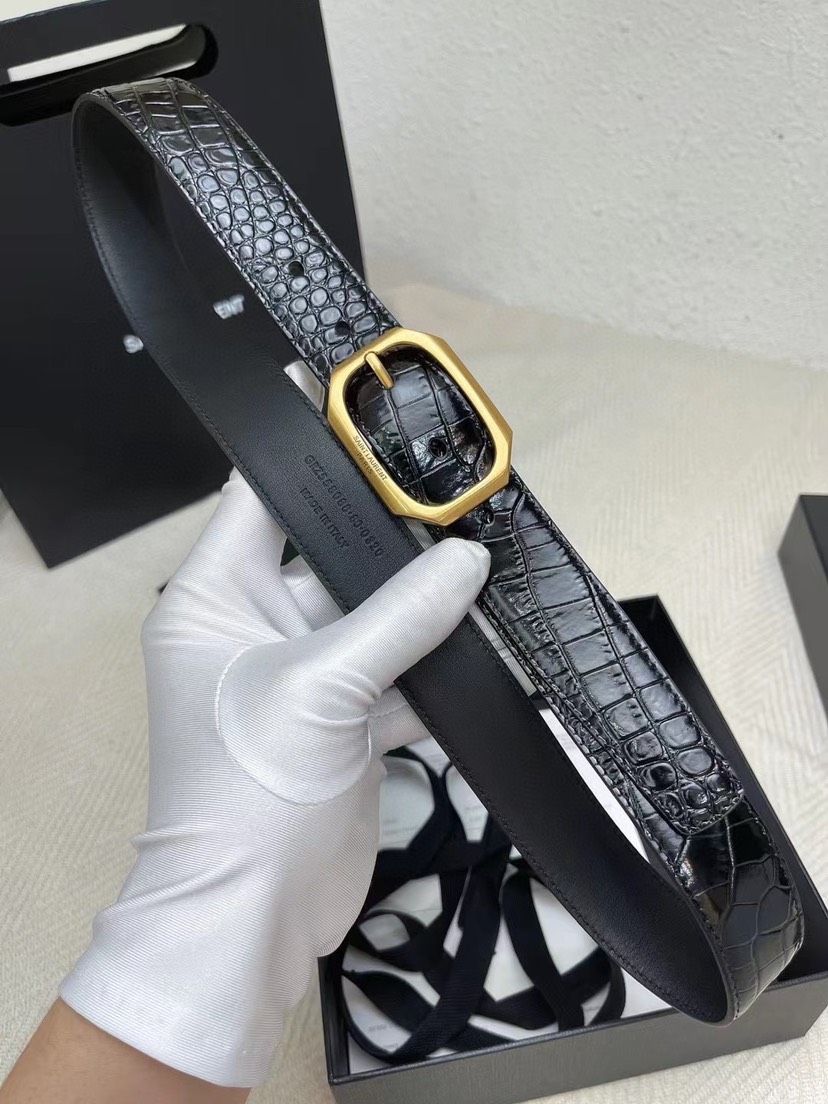 [TOP] Yves Saint Laurent YSL Belt Calfskin 3cm - Black - 711 Luxury