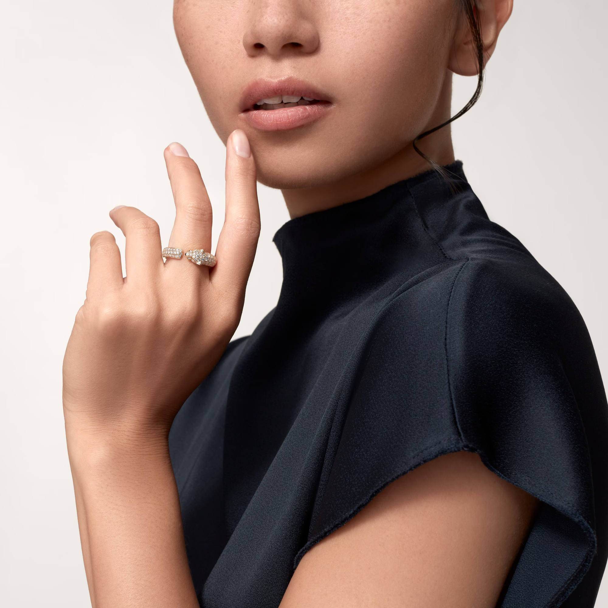 Carty Panther Pure Ring, Yellow Gold, Small Model, Paved