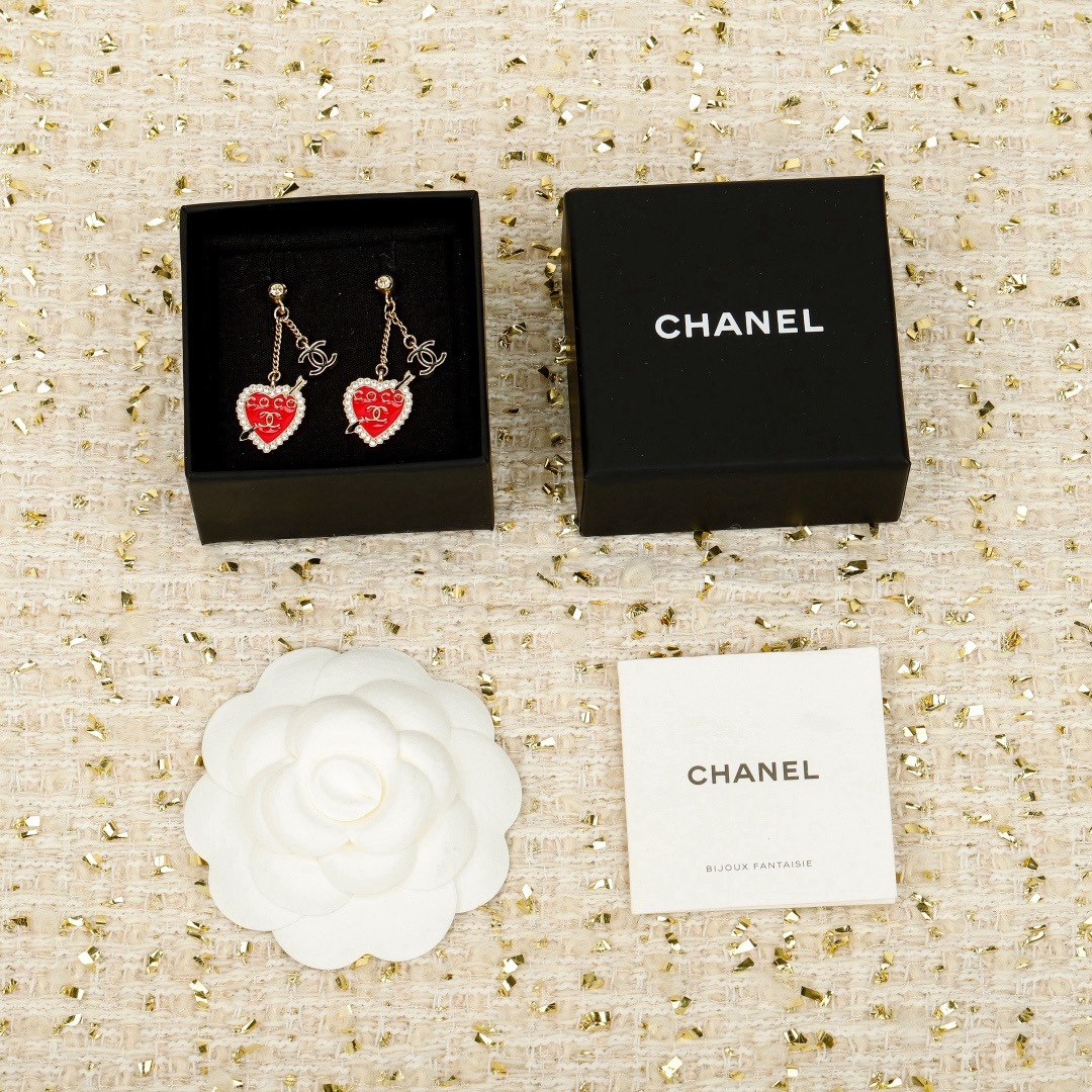 [TOP] CHANEL Earrings - Gold/Red