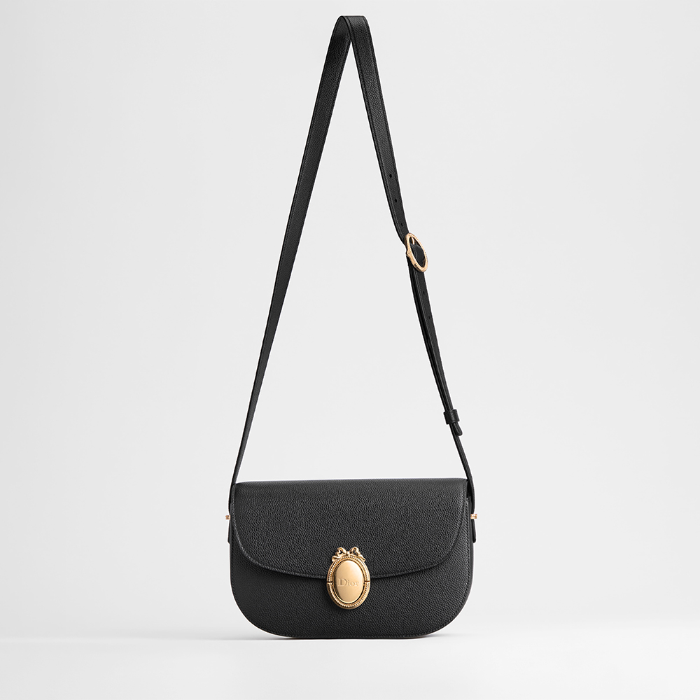 DIOR Medium Dior Médaillon Flap Bag Black Grained Calfskin #385209