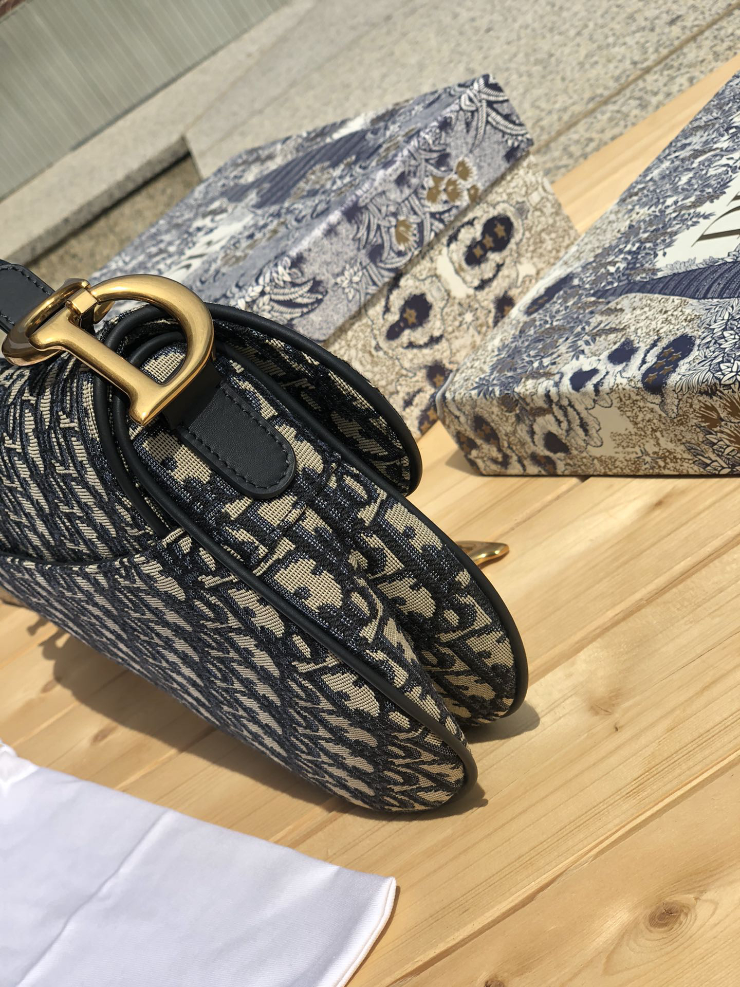 [TOP] Christian Dior Saddle Bag Oblique 25x20x6.5cm - Navy Blue