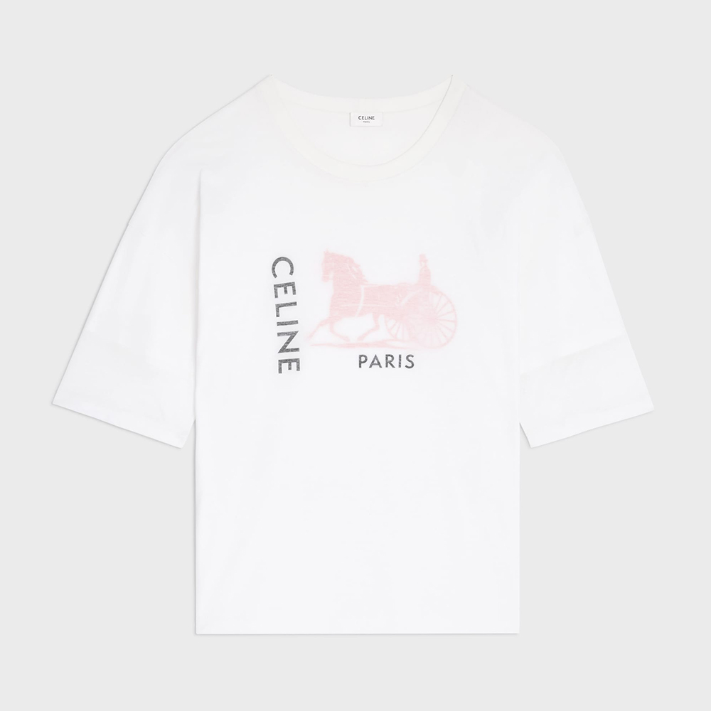 Celine black Clothing CELINE DOUBLE-LAYERS T-SHIRT IN FINE COTTON JERSEY WHITE BLACK RED #390584 | Nigo Office