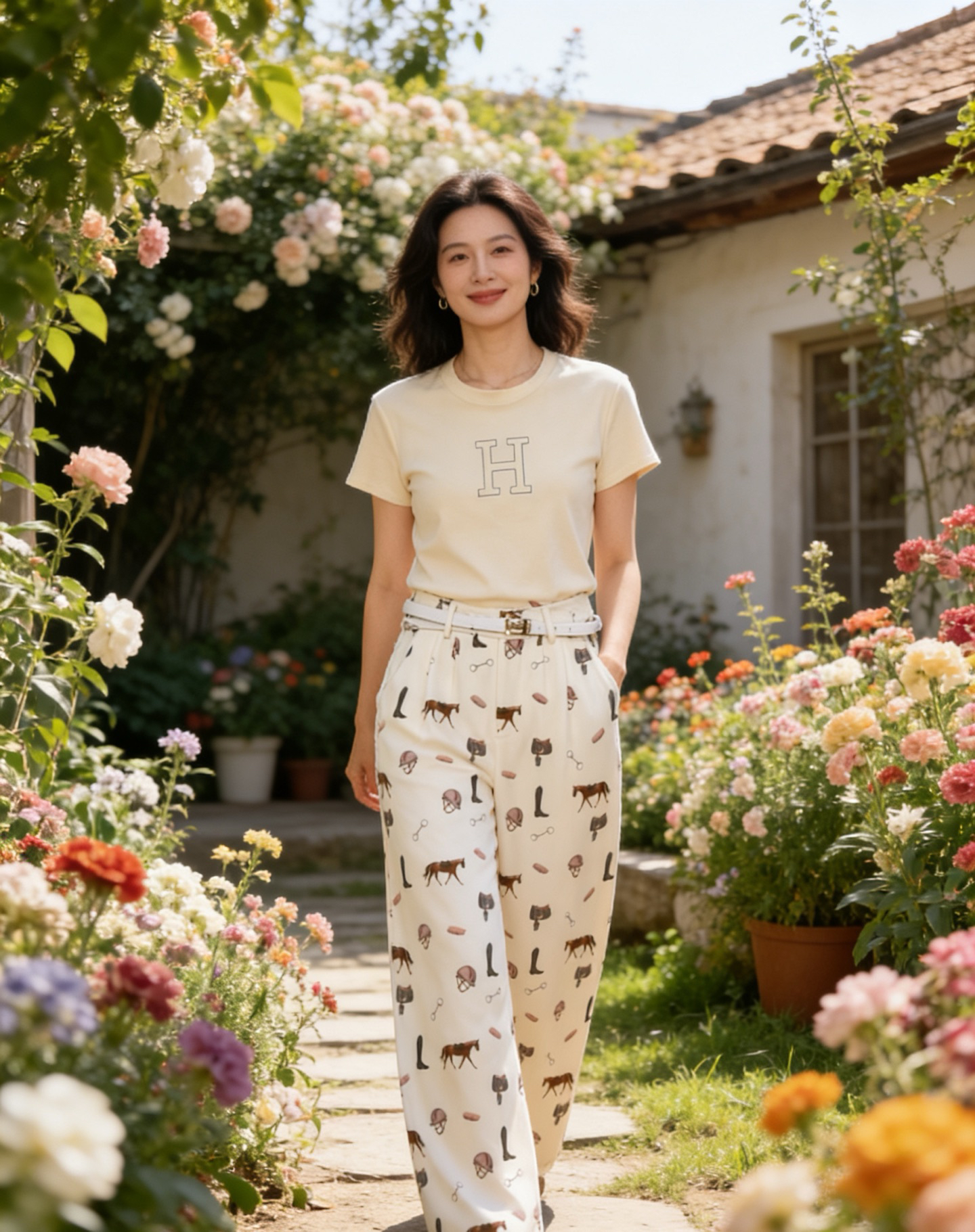 [TOP] HERMES Short-Sleeve T-Shirt -  Beige