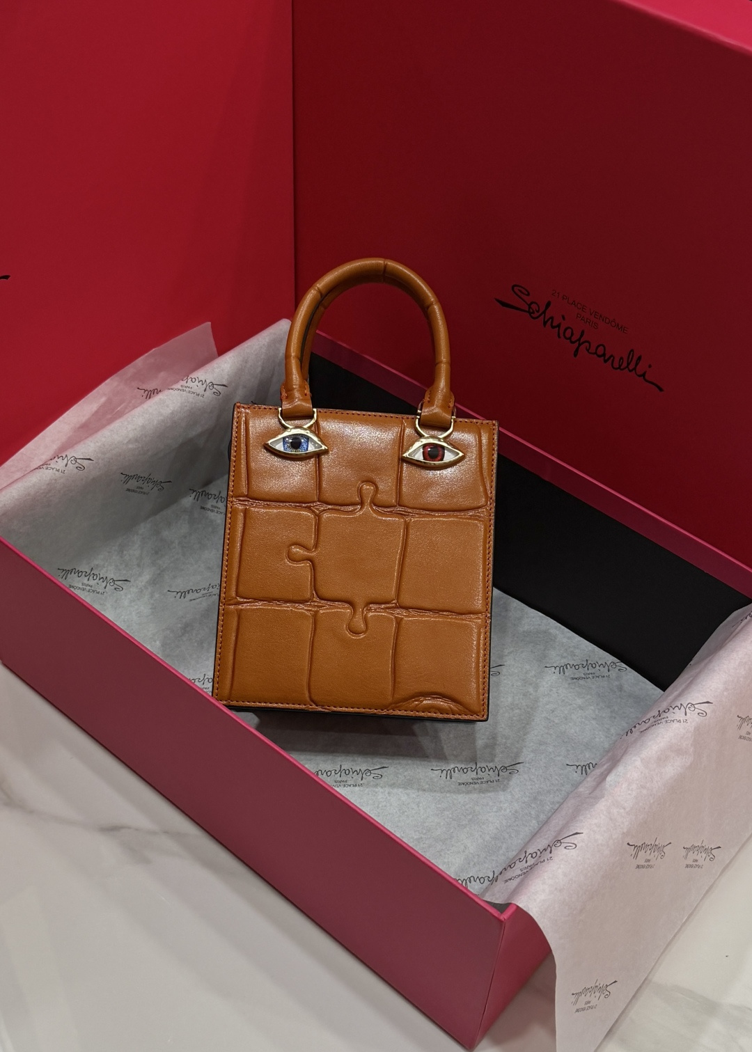 [TOP] Schiaparelli Anatomy Face Bag 17x15x5.5cm - Brown - 711 Luxury