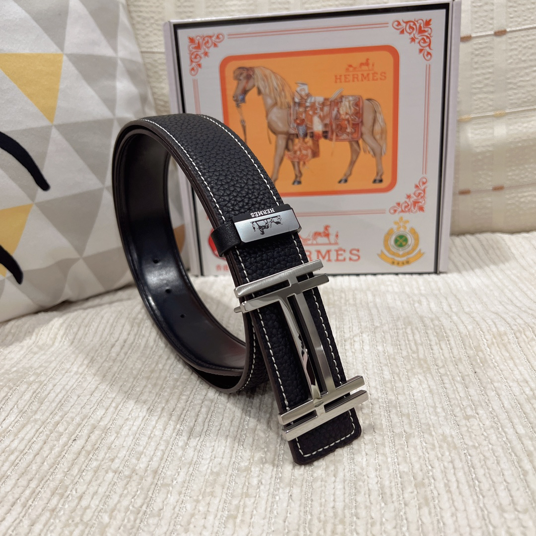 [TOP] HERMES Men's  Belt 3.8cm - Black - 711 Luxury